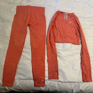 GYMSHARK Matching Set - Orange Seamless Long Sleeve + leggings XS